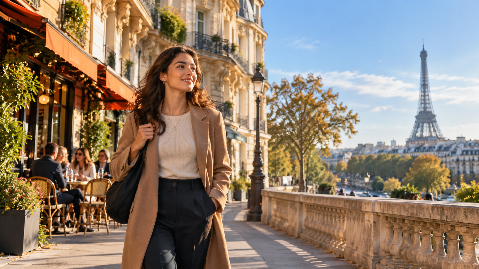 Estudante internacional caminhando em Paris, França
